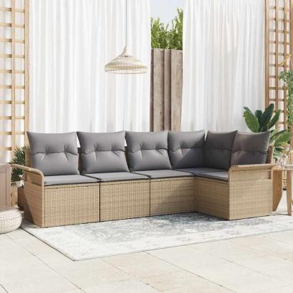 Set de canapele pentru grădină cu pernă 5 pcs Bej Rattan poli GartenMobel Dekor