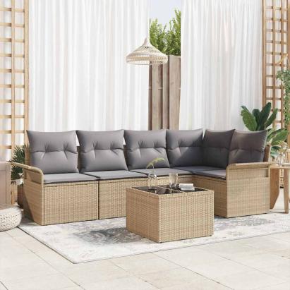 Set de canapele pentru grădină cu pernă 6 pcs Bej Rattan poli GartenMobel Dekor