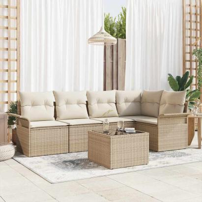 Set de canapele pentru grădină cu pernă 6 pcs Bej Rattan poli GartenMobel Dekor