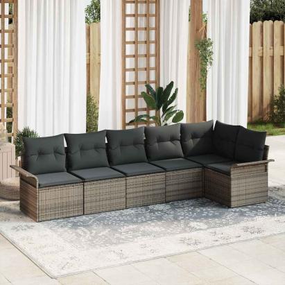 Set de canapele pentru grădină cu pernă 6 pcs Gri Rattan poli GartenMobel Dekor