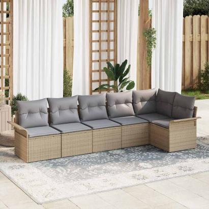 Set de canapele pentru grădină cu pernă 6 pcs Bej Rattan poli GartenMobel Dekor