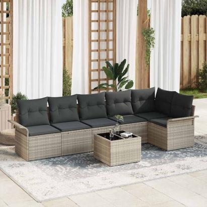 Set de canapele pentru grădină 7 pcs Gri deschis Rattan poli GartenMobel Dekor