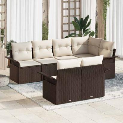 Set de canapele pentru grădină cu pernă 7 pcs Maro Rattan poli GartenMobel Dekor