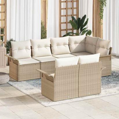 Set de canapele pentru grădină cu pernă 7 pcs Bej Rattan poli GartenMobel Dekor