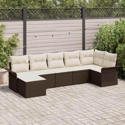 Set de canapele pentru grădină cu pernă 7 pcs Maro Rattan poli GartenMobel Dekor