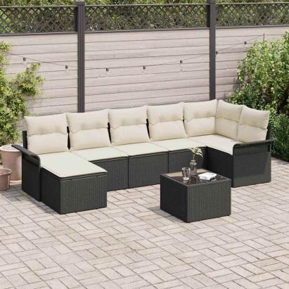 Set de canapele pentru grădină 8 pcs Negru poliratan GartenMobel Dekor