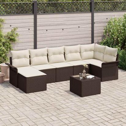Set de canapele pentru grădină cu pernă 8 pcs Maro Rattan poli GartenMobel Dekor