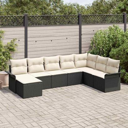 Set de canapele pentru grădină cu pernă 8 pcs Negru Rattan poli GartenMobel Dekor