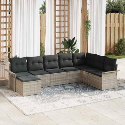 Set de canapele pentru grădină 8 pcs Gri deschis Rattan poli GartenMobel Dekor