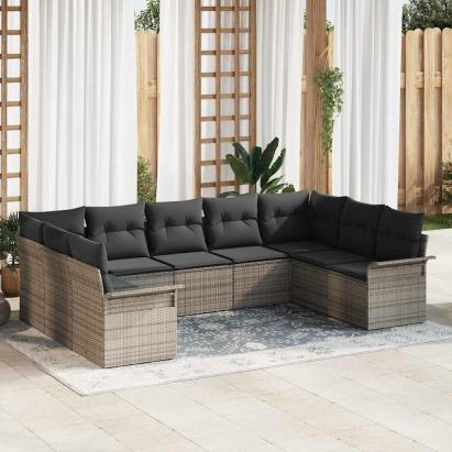 Set de canapele pentru grădină 9 pcs Gri poliratan GartenMobel Dekor