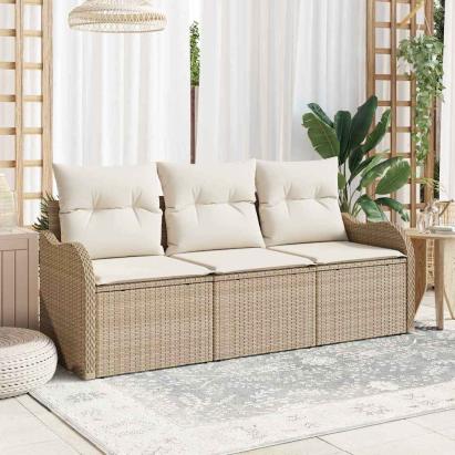 Set de canapele pentru grădină 3 pcs Bej Rattan poli GartenMobel Dekor