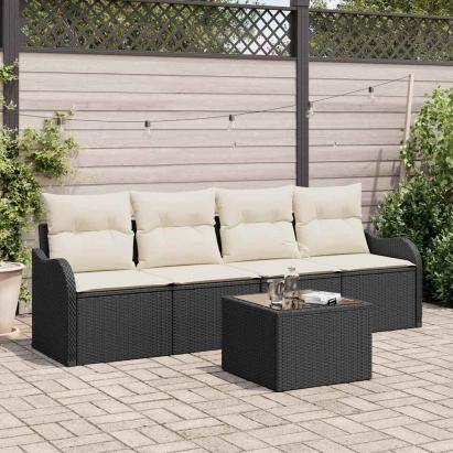 Set de canapele pentru grădină 5 pcs Negru și Crem poliratan GartenMobel Dekor