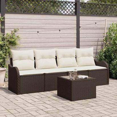 Set de canapele pentru grădină cu pernă 5 pcs Maro și Crem GartenMobel Dekor