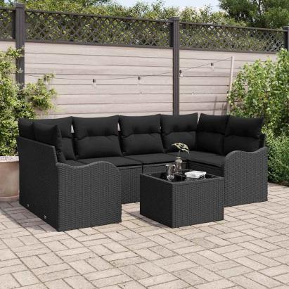 Set de canapele pentru grădină cu pernă cu pernă 7 pcs Negru GartenMobel Dekor