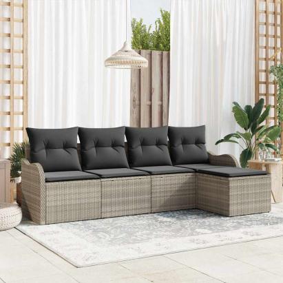 Set de canapele pentru grădină 5 pcs Gri deschis Rattan poli GartenMobel Dekor