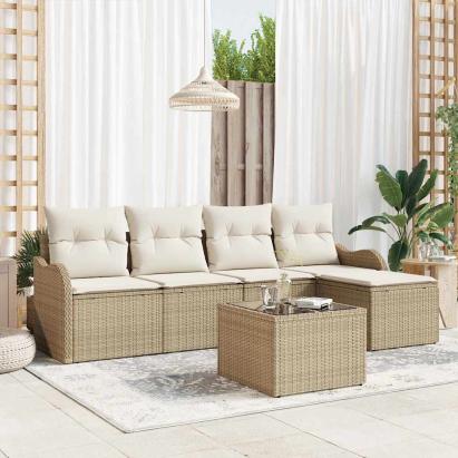 Set de canapele pentru grădină cu pernă 6 pcs Maro Rattan poli GartenMobel Dekor