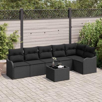 Set de canapele pentru grădină cu pernă 7 pcs Bej Rattan poli GartenMobel Dekor