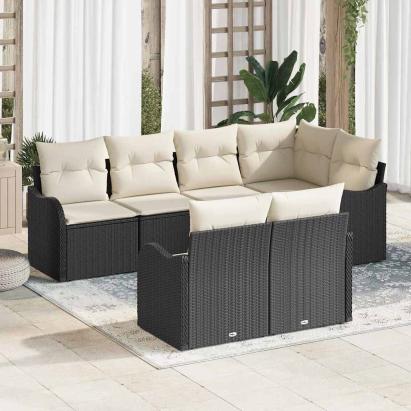 Set de canapele pentru grădină 7 pcs Negru Rattan poli GartenMobel Dekor