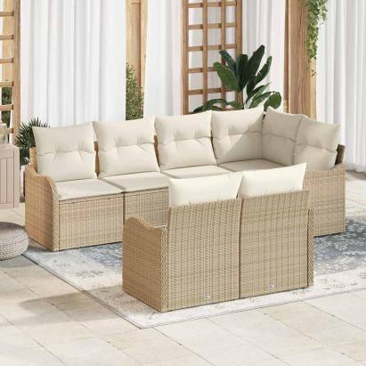 Set de canapele pentru grădină 7 pcs Bej Rattan poli GartenMobel Dekor