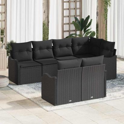 Set de canapele pentru grădină 7 pcs Negru Rattan poli GartenMobel Dekor