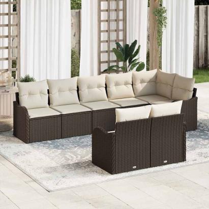 Set de canapele pentru grădină 8 pcs maro și alb Rattan poli GartenMobel Dekor