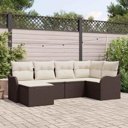 Set de canapele pentru grădină 6 pcs maro și alb Rattan poli GartenMobel Dekor
