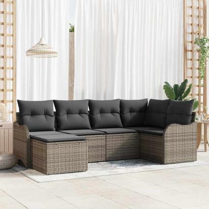 Set de canapele pentru grădină cu pernă 6 pcs Gri Rattan poli GartenMobel Dekor