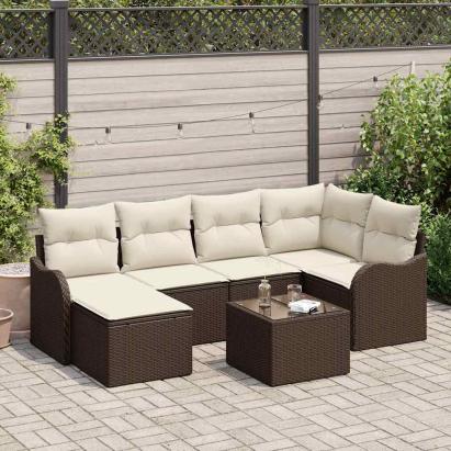 Set de canapele pentru grădină 7 pcs maro și alb Rattan poli GartenMobel Dekor