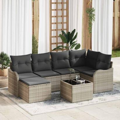 Set de canapele pentru grădină 7 pcs Gri deschis Rattan poli GartenMobel Dekor
