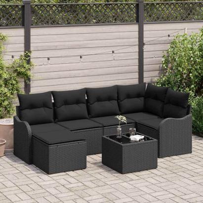 Set de canapele pentru grădină cu pernă 7 pcs Negru Rattan poli GartenMobel Dekor