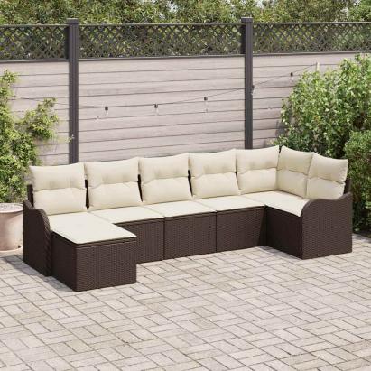 Set de canapele pentru grădină 7 pcs maro și alb Rattan poli GartenMobel Dekor