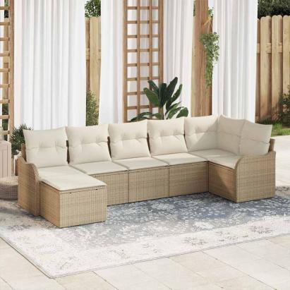 Set de canapele pentru grădină 7 pcs Bej și alb Rattan poli GartenMobel Dekor