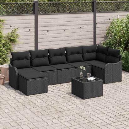 Set de canapele pentru grădină cu pernă 8 pcs Negru Rattan poli GartenMobel Dekor