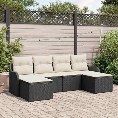 Set de canapele pentru grădină 6 pcs Negru și alb Rattan poli GartenMobel Dekor