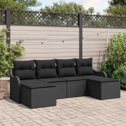 Set de canapele pentru grădină cu pernă 6 pcs Negru Rattan poli GartenMobel Dekor