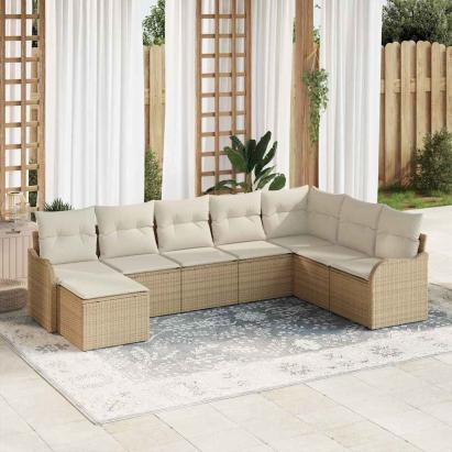 Set de canapele pentru grădină 8 pcs Bej și alb Rattan poli GartenMobel Dekor