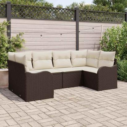 Set de canapele pentru grădină 6 pcs maro și alb Rattan poli GartenMobel Dekor