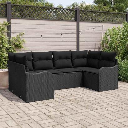 Set de canapele pentru grădină 6 pcs Negru Rattan poli GartenMobel Dekor