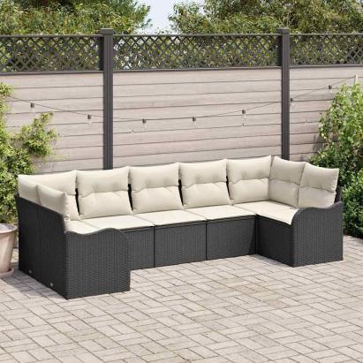 Set de canapele pentru grădină 7 pcs Negru și alb Rattan poli GartenMobel Dekor