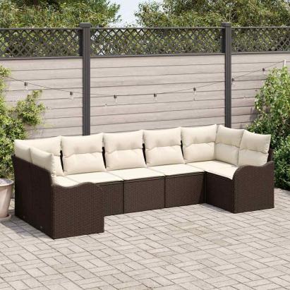 Set de canapele pentru grădină 7 pcs maro și alb Rattan poli GartenMobel Dekor