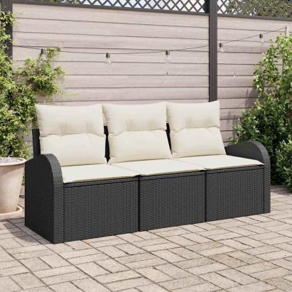 Set de canapele pentru grădină 3 pcs Negru și alb Rattan poli GartenMobel Dekor