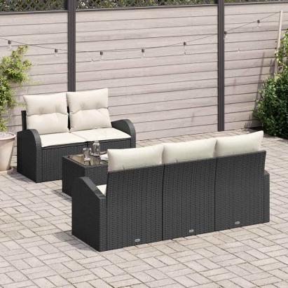 Set de canapele pentru grădină 6 pcs Negru și Crem poliratan GartenMobel Dekor