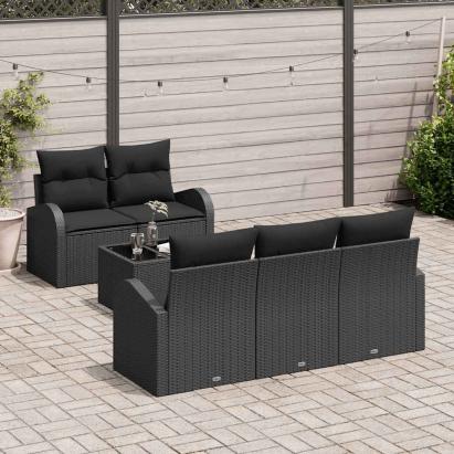 Set de canapele pentru grădină cu pernă 6 pcs Negru poliratan GartenMobel Dekor