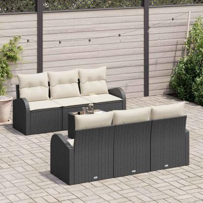 Set de canapele pentru grădină 7 pcs Negru și Crem poliratan GartenMobel Dekor