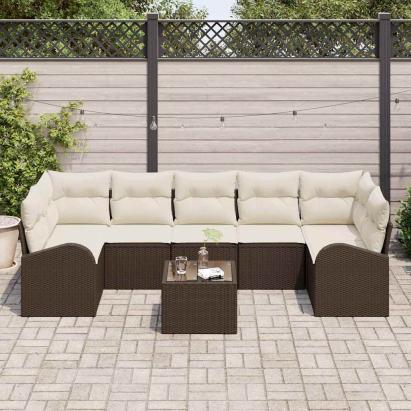 Set de canapele pentru grădină 8 pcs Maro și Crem poliratan GartenMobel Dekor