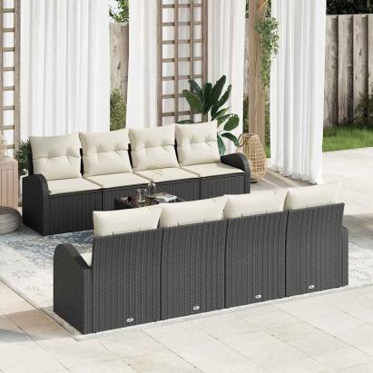 Set de canapele pentru grădină 9 pcs Negru și Crem poliratan GartenMobel Dekor