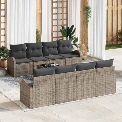 Set de canapele pentru grădină cu pernă 9 pcs Gri poliratan GartenMobel Dekor