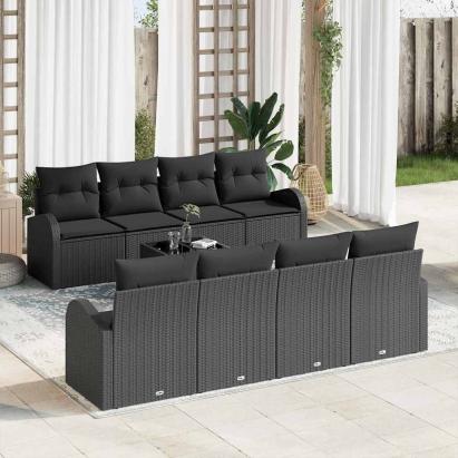 Set de canapele pentru grădină cu pernă 9 pcs Negru poliratan GartenMobel Dekor