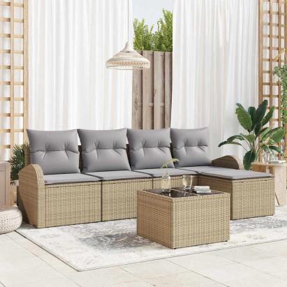 Set de canapea cu pernă 6 pcs Beige și gri deschis poliratan GartenMobel Dekor