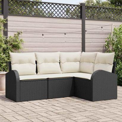 Set de canapele pentru grădină 4 pcs Negru și Alb poliratan GartenMobel Dekor